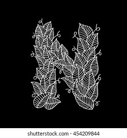 Letter N. Sketchy style.