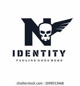 Letter N Skull Wings Logo Design