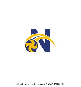 letter N with smashing volley ball icon logo design template illustration