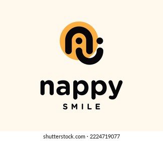 Letter N Smile Face Cheerful Funny Happiness Pretty Child Kid Care Line Rounded Vector Logo Design