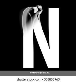 Letter N with smoke waves. Vector illustration. You can easily change the background color without having to do with character and smoke.