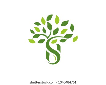 Letter N, SN or NS Tree Leaf Logo with Green Trees that grow rapidly for all your businesses.