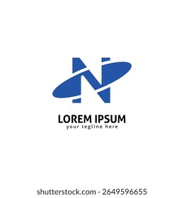 Letter N Space Logo, Futuristic Planet Ring Inspired Symbol.