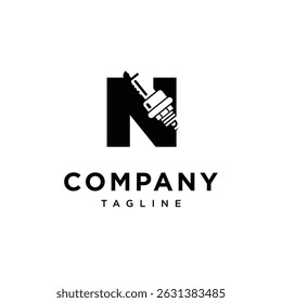 Letter N Spark Plug Logo Icon Vector