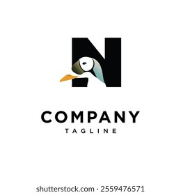 Letter N Spectacled Eider Logo Icon Vector