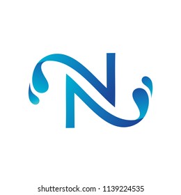 Letter N With Splash Water Logo Template