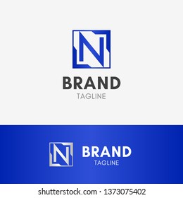 Letter N Square Logo template element symbol in blue color