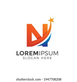 Letter N With Star Logo Design Vector Illustration