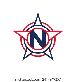 Letter N Star Logo Design. Patriotic N Logo concept inside Star