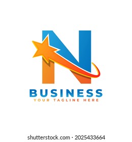 Letter N with Star Swoosh Logo Design. Suitable for Start up, Logistic, Business Logo Template
