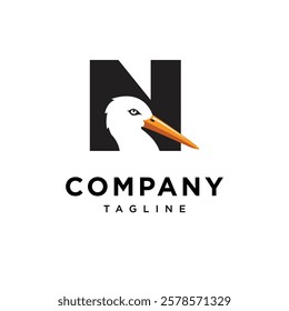 Letter N Stork Logo Icon Vector