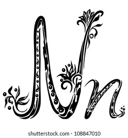 Letter N n in the style of abstract floral pattern on a white background