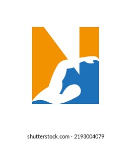Letter N Swimming Logo Design. Swimming Club Symbol Vector Template