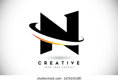 Letter N Swoosh Logo With Creative Curved Swoosh Icon Vector Illustration.