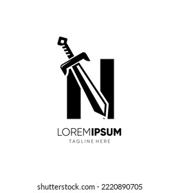 Letter N Sword Logo Design Vector Icon Graphic Emblem Illustration