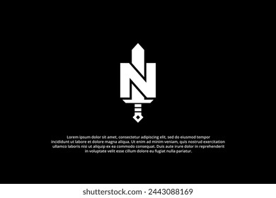 letter n sword monogram logo