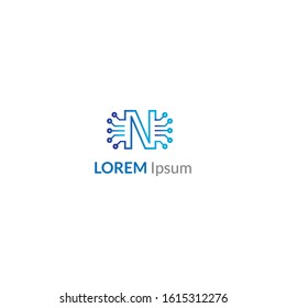 Letter N tech logo concept with line art style and minimalist