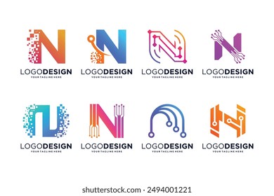 Letter N tech logo design. Digital, connection, and science logo concept