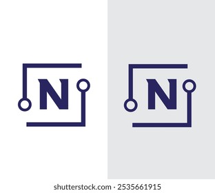 Letter N Tech Logo, Initial N Technology Logo
