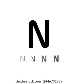 Letter N, technical digital alphabet font, including set from four of different thicknesses, vector illustration 10eps