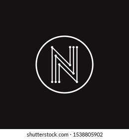 Letter N Technology Logo With Circuit Symbol