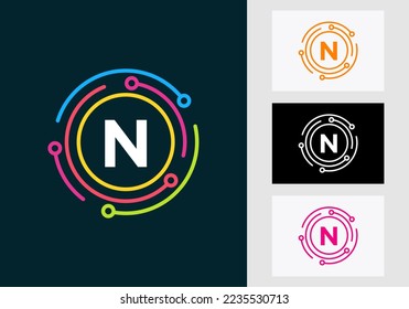 Letter N Technology Logo Design. Network Logo Symbol