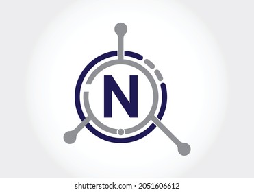 Letter N with technology logo vector icon symbol. Suitable for technology, Internet, computer, and data related business.