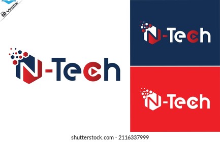 Letter N Technology typography vector logo template