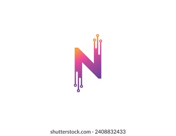 Letter N Technology vector monogram logo design template. Letter N molecule, Science and Bio technology Vector logo Design