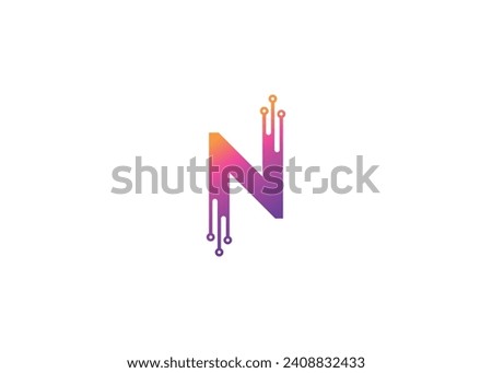 Letter N Technology vector monogram logo design template. Letter N molecule, Science and Bio technology Vector logo Design