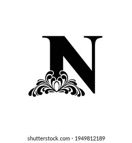  Letra N letra del logotipo de la plantilla. Alfabeto monograma . Hermosa carta de iniciales reales.	