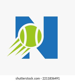 Letter N Tennis Logo Concept With Moving Tennis Ball Icon. Tennis Sports Logotype Symbol Vector Template