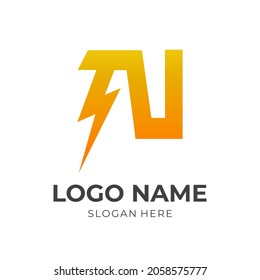 letter N and thunder logo design template concept vector with flat yellow color style
