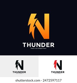 Letter N Thunder Logo vector design. Suitable for business, initial Lightning Bolt, corporate, technology, and poster illustration symbol