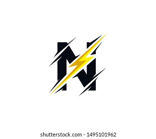 Letter N thunder power shape logo icon. Electrical Icon logo concept.