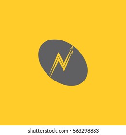 letter N thunders with arrows ovale shape design logo vector