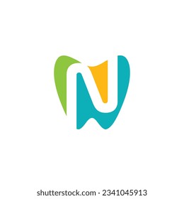 letter N with tooth dental illustration logo design