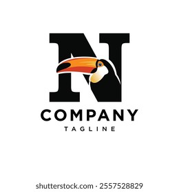 Letter N Toucan Logo Icon Vector