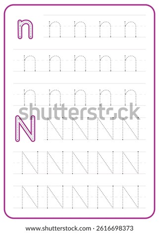 Letter N tracing. A worksheet for children's writing practice. Vector design.