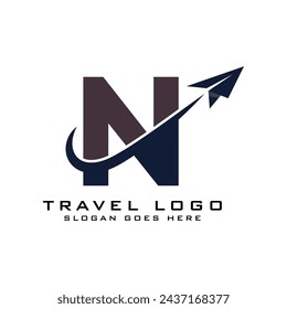 Letra N Diseño de icono de logotipo de viaje con elemento gráfico plano para diseño de logotipo de agencia de viajes