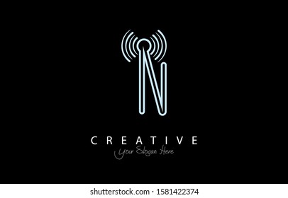 Letter N Trendy Design Logo Concept. Creative Icon Logo with Radio Signal Shape Vector Illustration.