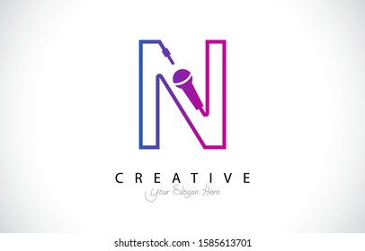 Letter N Trendy Design Logo Concept. Creative Icon Logo with Microphone Shape Vector Illustration.