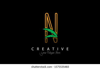 Letter N Tropical Design Logo Concept. Creative Icon Logo with Palm Tree Shape Vector Illustration.