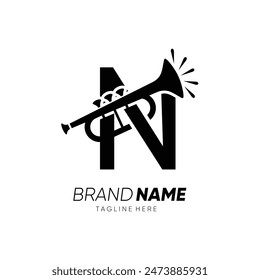 Letter N Trumpet Or Sexophone Logo Design Vector Icon Graphic Emblem Symbol Illustration