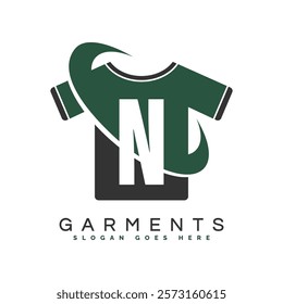 Letter N T-Shirt Logo with round Concept. Alphabet N garments moon face icon design