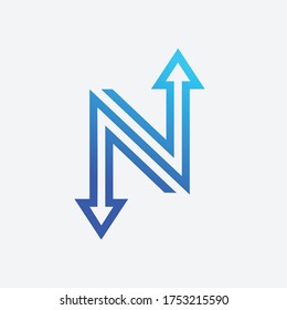 letra N con dos plantillas de logotipo vectorial de flecha