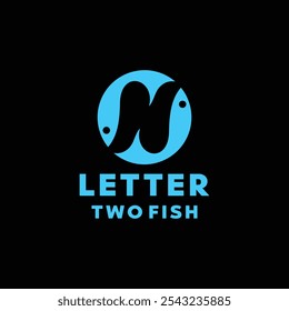 Letter N Two Fish Logo silueta Vector Diseño