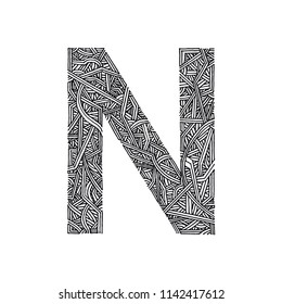 Letter "N" Typography, Hand drawn Illustration, Isolated Vector