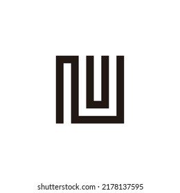 Letter N and U square, thin geometric symbol simple logo vector