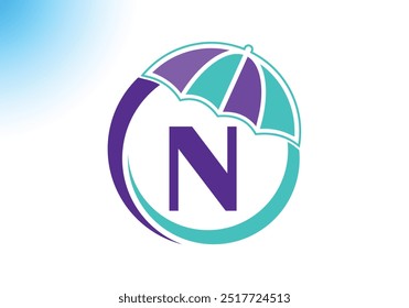 Letter N Umbrella Logo Design Vector Template.